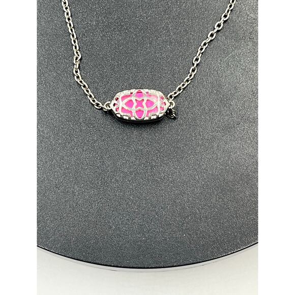 Kendra Scott Elaina Silver Plated Chain Neon Pink Magnesite Bolo Adj Bracelet - Picture 6 of 8